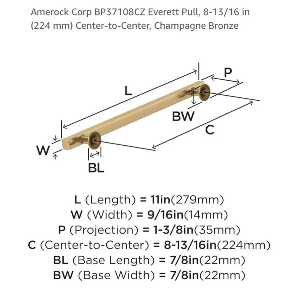 Amerock Corp BP37108CZ Everett Pull 8-13/16 in Bar Cabinet Bronze‎ 8 Available